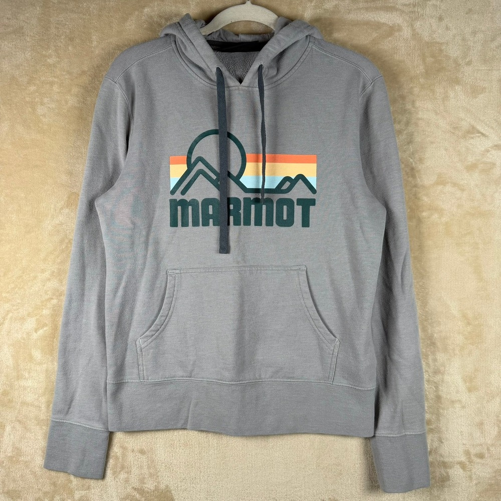 Marmot Womens Size Med Grey Mountain Graphic Pullover Hoodie Sweatshirt‎ Camping
